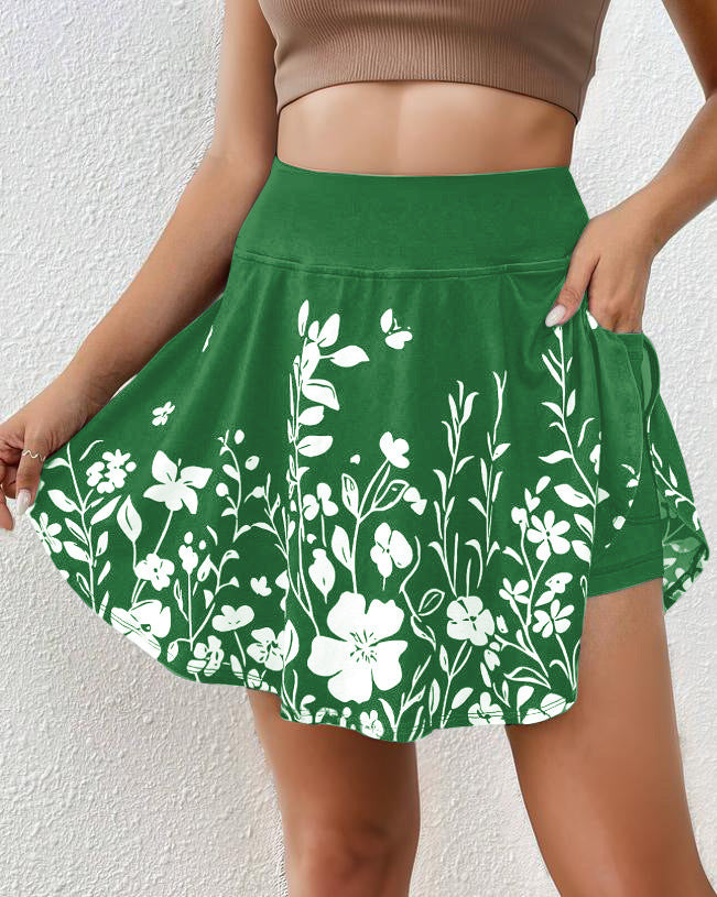 Dam Skort – Blommigt Mönster – Resårmidja – Lös Passform