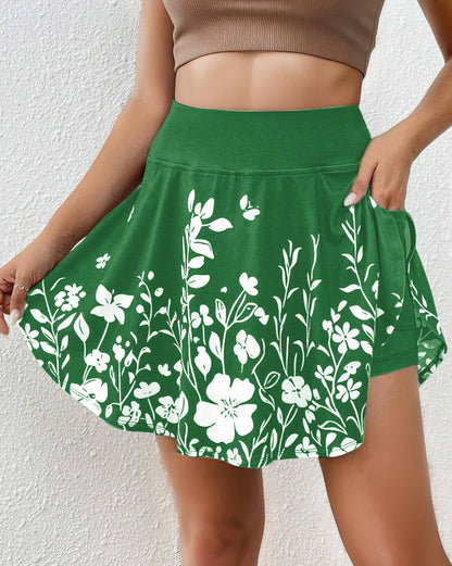 Dam Skort – Blommigt Mönster – Resårmidja – Lös Passform