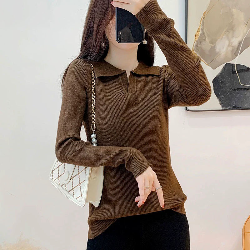 Damstickad Tröja – Slim Fit – Ribbad Struktur – Krage – Lång Ärm