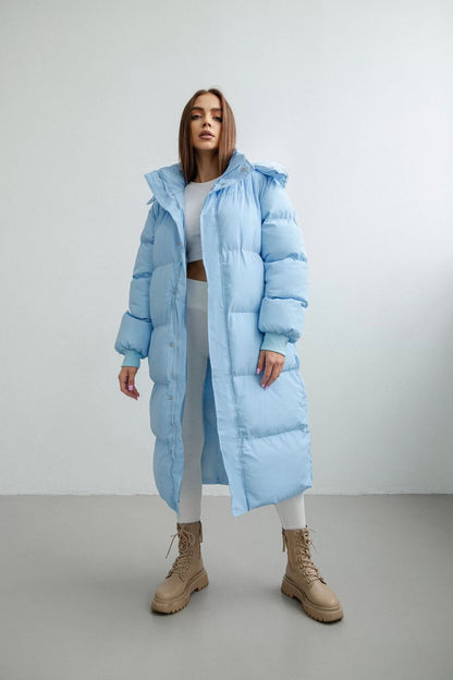 Dam Lång Puffer Trenchcoat – Oversized Passform – Vadderad – Huva – Hög Krage – Hellång