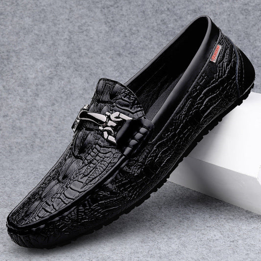 Herrloafers – Slip-On Design – Lyxig Präglad Yta – Metallspänne – Elegant Passform