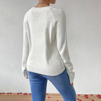 Damtröja – Mjukstickad – Avslappnad Passform – Hjärtmotiv – Rund Hals – Vardagsstil