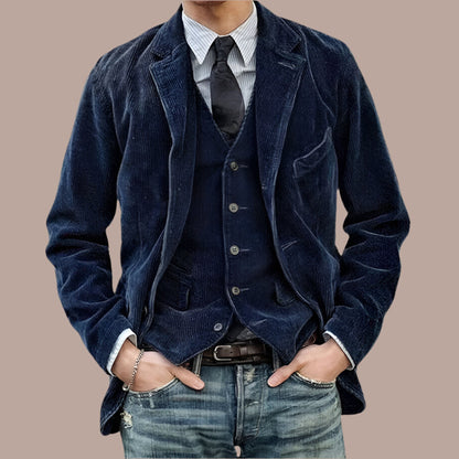 Herrblazer – Skräddarsydd Passform – Mjuk Ribbstruktur – Klassisk Kavajlook