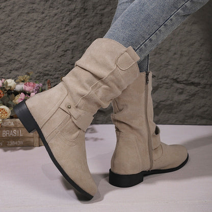 Damstövlar i mellanhöjd – Blockklack – Slouchy passform – Dragkedja – Västerndetaljer