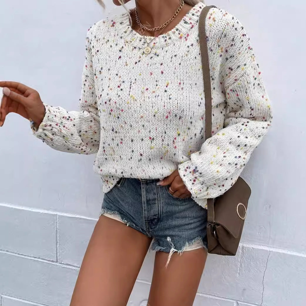 Damtröja – Mjukstickad – Avslappnad Passform – Ribbad Kant – Stänkmönster