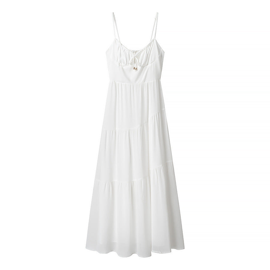 Damklänning – Lång Maxiklänning – Spagettiband – Rygglös – Volang – Chiffontyg