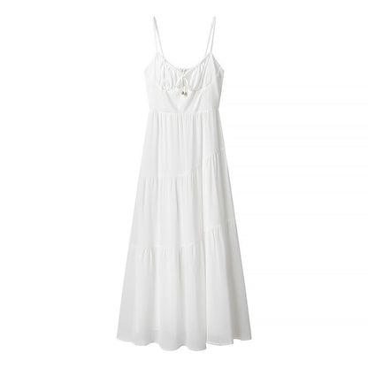 Damklänning – Lång Maxiklänning – Spagettiband – Rygglös – Volang – Chiffontyg