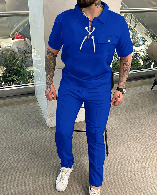 Herr Tvådelat set – Slim fit – Kortärmad med dragsko – Andningsbar stilren look