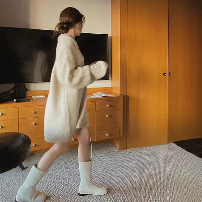 Damjacka – Oversize Passform – Ullstickad – Mellanlång – Avslappnad Stil