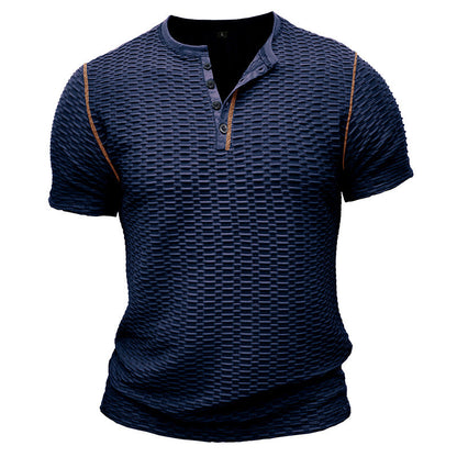 Herr T-shirt Henley – Slim Fit – Texturerad Waffle – Kortärmad Vardagsstil