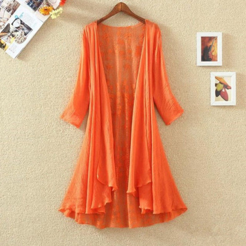 Damkofta – Lös Passform – Andningsbart Tyg – Spetsrygg – Öppen Front – Lång Ärmslut