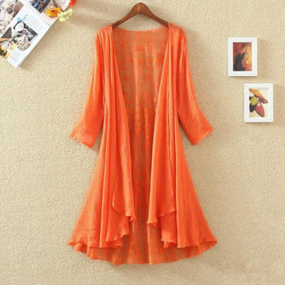 Damkofta – Lös Passform – Andningsbart Tyg – Spetsrygg – Öppen Front – Lång Ärmslut