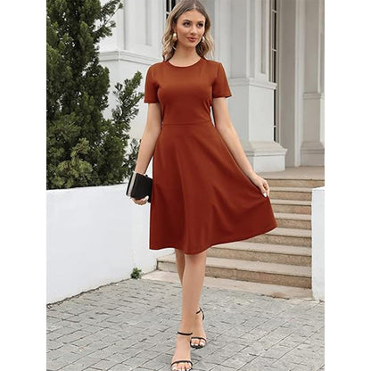 Damklänning – Figursydd A-linjeform – Kort ärm – Rund hals – Knälång Elegant