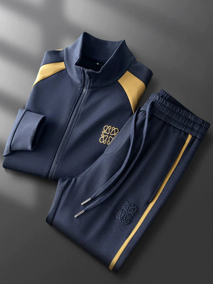 Herrarnas loungewearset – avslappnad passform – dragkedjetröja med ståkrage – raka byxor