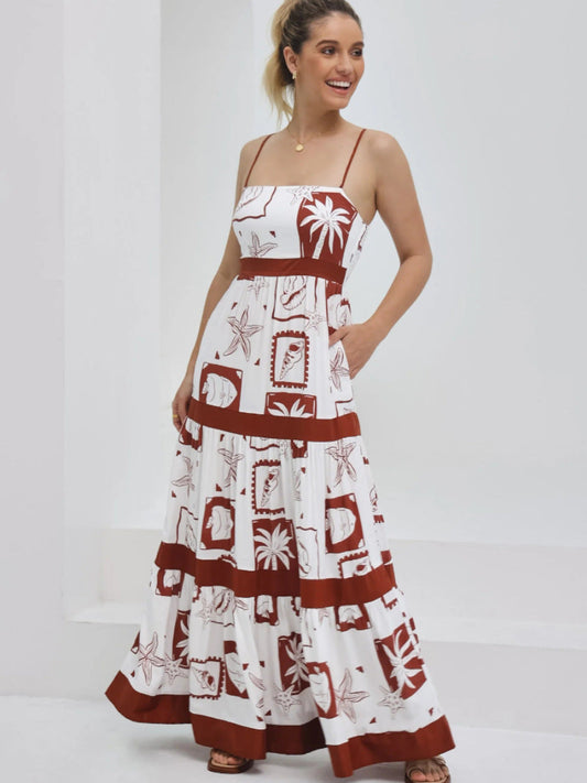 Damklänning maxilång – A-linjeformad passform – Spagettiband – Lager på lager