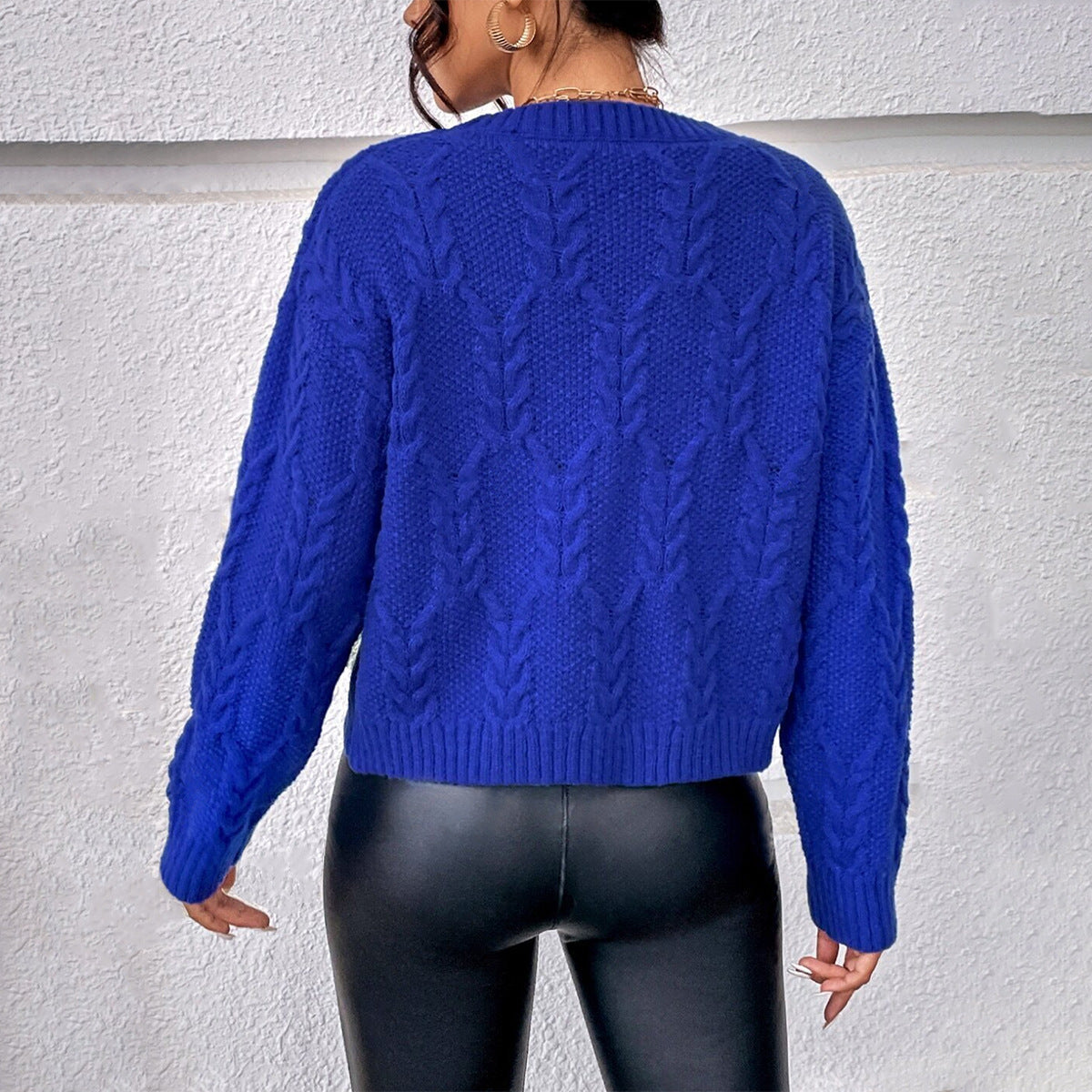 Damtopp – Kabelstickad – Avslappnad Passform – Rund Hals – Långa Ärmar – Ullmix