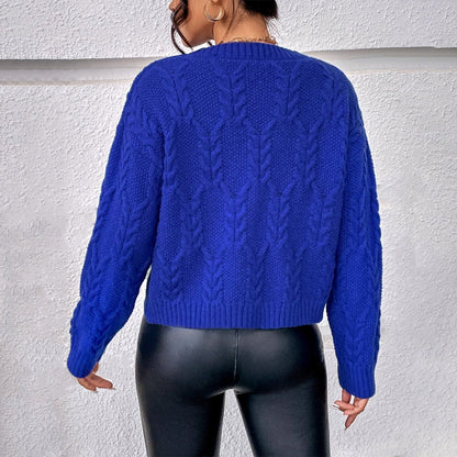 Damtopp – Kabelstickad – Avslappnad Passform – Rund Hals – Långa Ärmar – Ullmix