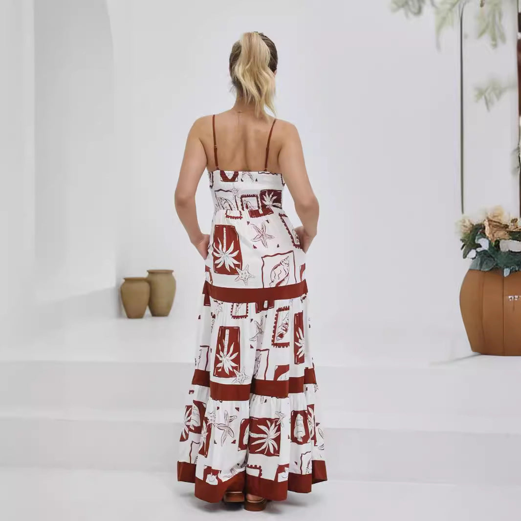 Damklänning maxi – A-linje passform – Spagettiband – Lätt tyg – Volangkjol