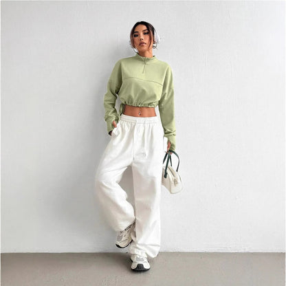 Damtröja – Croppad Modell – Avslappnad Passform – Dragkedja – Ballongärmar