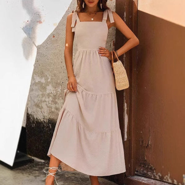 Damklänning – A-linjeskuren – Lätt bomull – Midilängd – Justerbara axelband