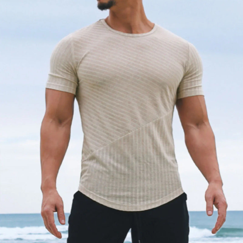 Herr T-shirt – Slim Fit – Bomullsblandning – Rundhals – Randig avslappnad stil