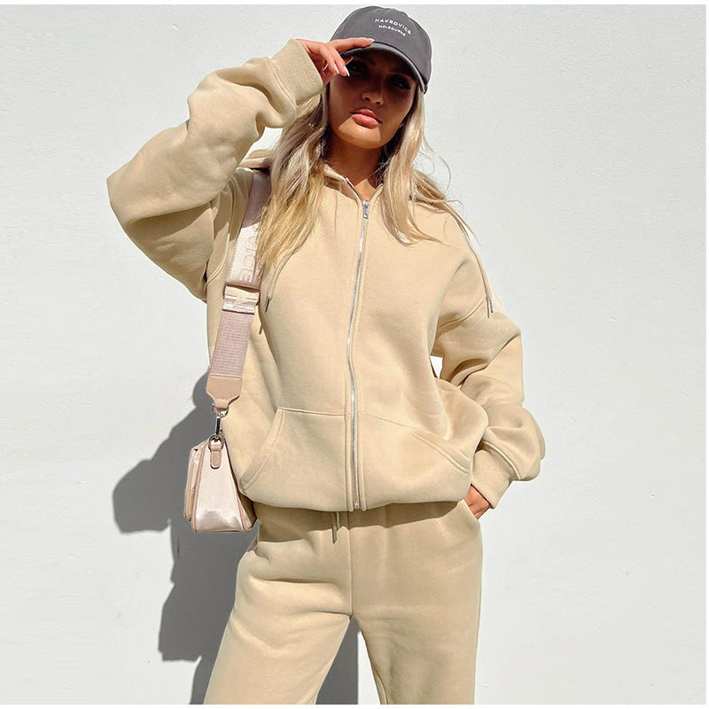 Dam Loungewear Set – Fleece Tvådelad – Avslappnad Passform Hoodie & Joggers