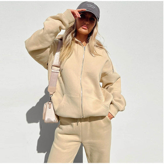 Dam Loungewear Set – Fleece Tvådelad – Avslappnad Passform Hoodie & Joggers