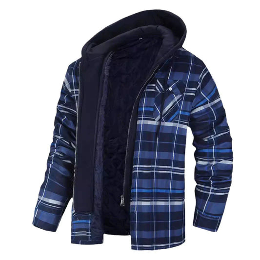 Herrjacka – Rutigt Mönster – Regular Fit – Sherpafodrad Huva – Lagerlook