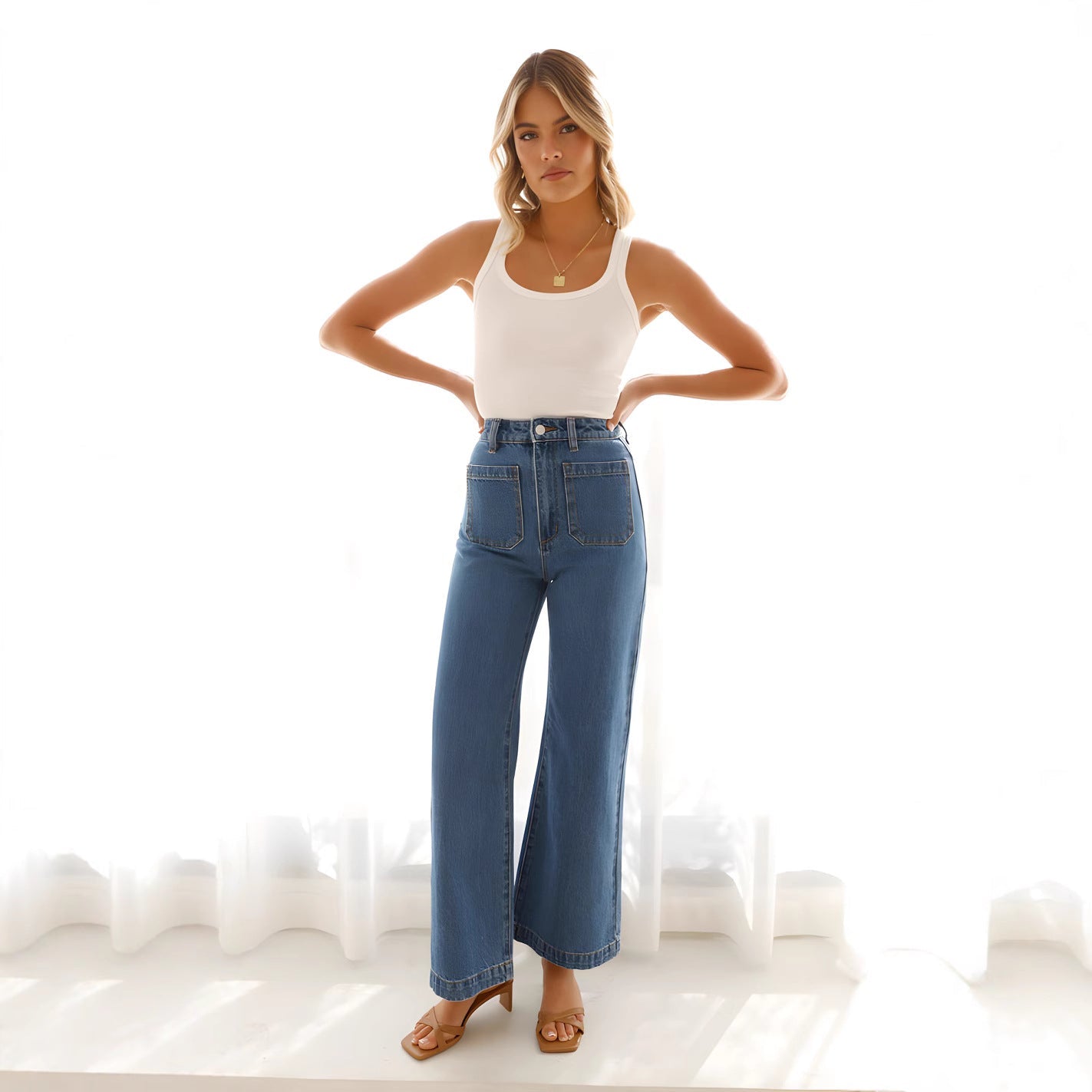 Damjeans – Vida Ben – Hög Midja – Avslappnad Passform – Fullängd Denim