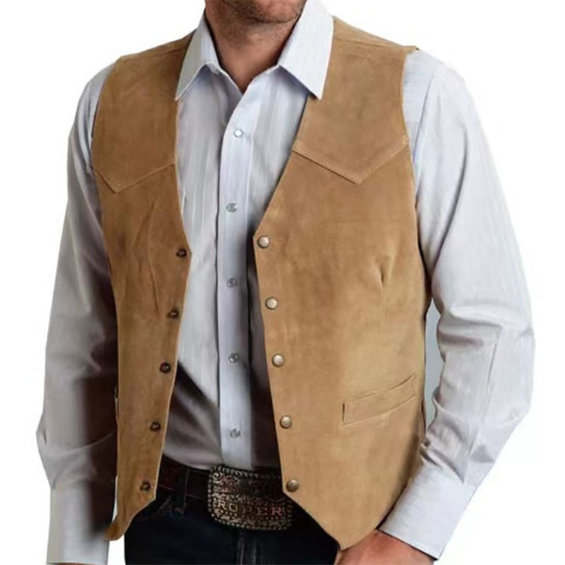 Herrväst – Slim Fit – Mockaliknande Tyg – Knäppning – V-ringad – Westernstil