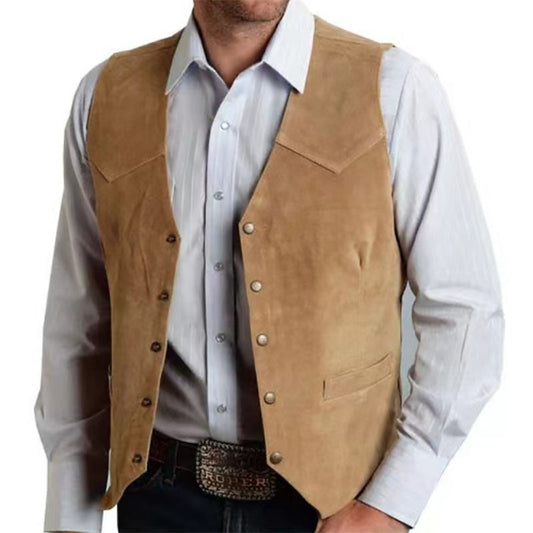 Herrväst – Slim Fit – Mockaliknande Tyg – Knäppning – V-ringad – Westernstil