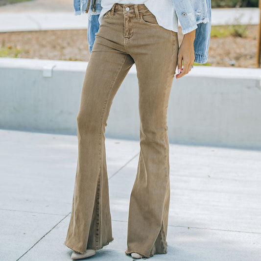 Damjeans – Hög Midja – Flared Passform – Hellånga med Rå Kant – Stretchdenim