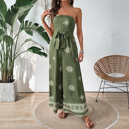 Dam Jumpsuit – Axelbandslös – Vida Ben – Bomull Linne – Knytband i Midjan