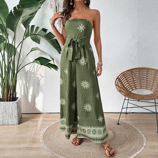Dam Jumpsuit – Axelbandslös – Vida Ben – Bomull Linne – Knytband i Midjan