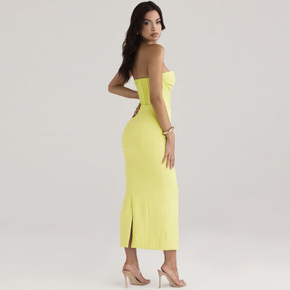 Klänning dam – Axelbandslös bodycon – Figurnära passform – Korsettliv – Midilängd
