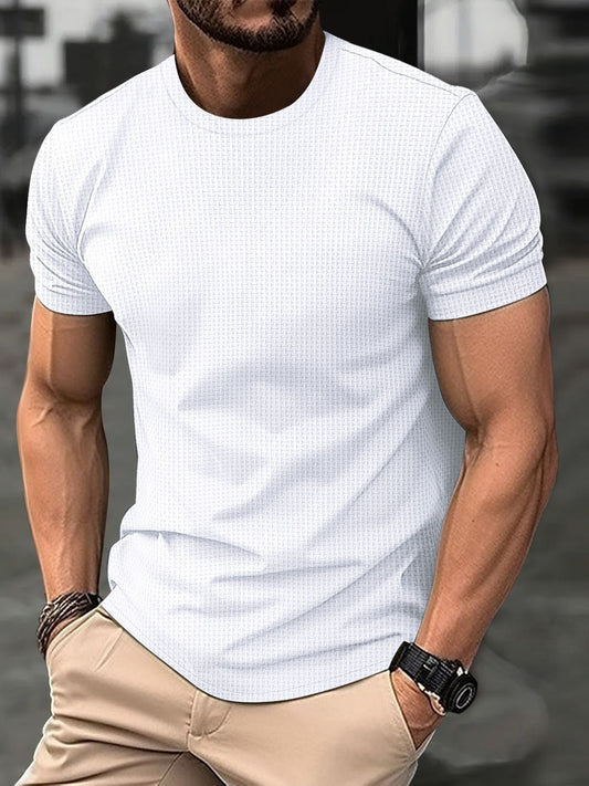 Herr T-shirt – Slim Fit – Andningsbar Jacquard – Kort Ärm Vardagsstil