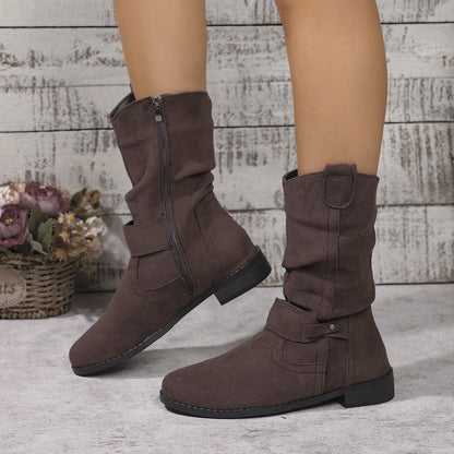 Damstövlar i mellanhöjd – Blockklack – Slouchy passform – Dragkedja – Västerndetaljer