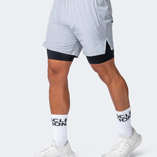 Herr träningsshorts – Slim fit – Två lager – Stretchfoder