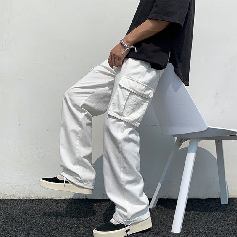 Herr cargo byxor – 100% bomull – avslappnad passform – flerfickor för vardagsbruk