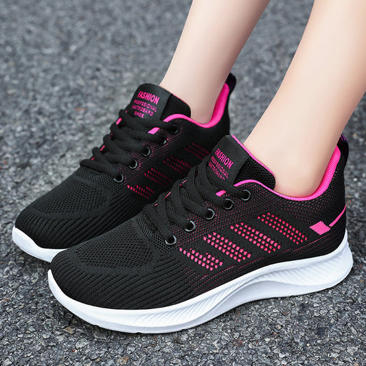 Dam Sneakers – Flyknit Mesh – Andas Lätt – Dämpad Sula – Låg Modell – Snörning