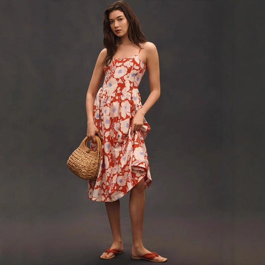 Damklänning – Maxilängd – A-linjeformad Passform – Halterneck – Blommigt Mönster – Lätt och Andningsbar