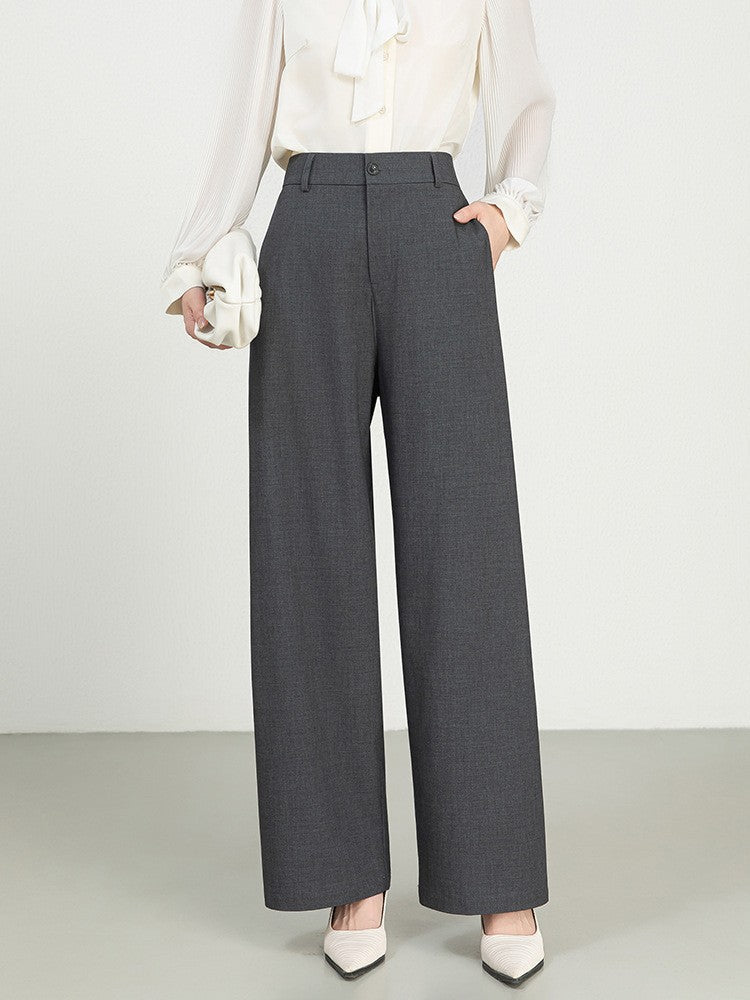 Dam Byxor – Hög Midja – Vida Ben – Veckad Front – Denimlook – Kontorsstil