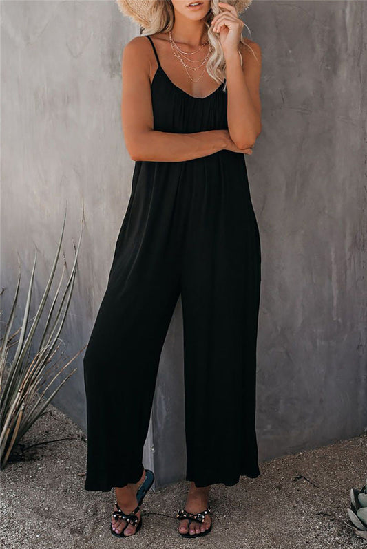 Dam Jumpsuit – Avslappnad Passform – Andningsbar Mix – Spagettiband – Hellång – Fickor