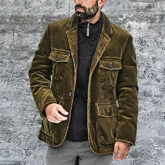 Herrjacka – Skräddarsydd Passform – Strukturdesign – Mjuk Ribbad Textur – Flera Fickor