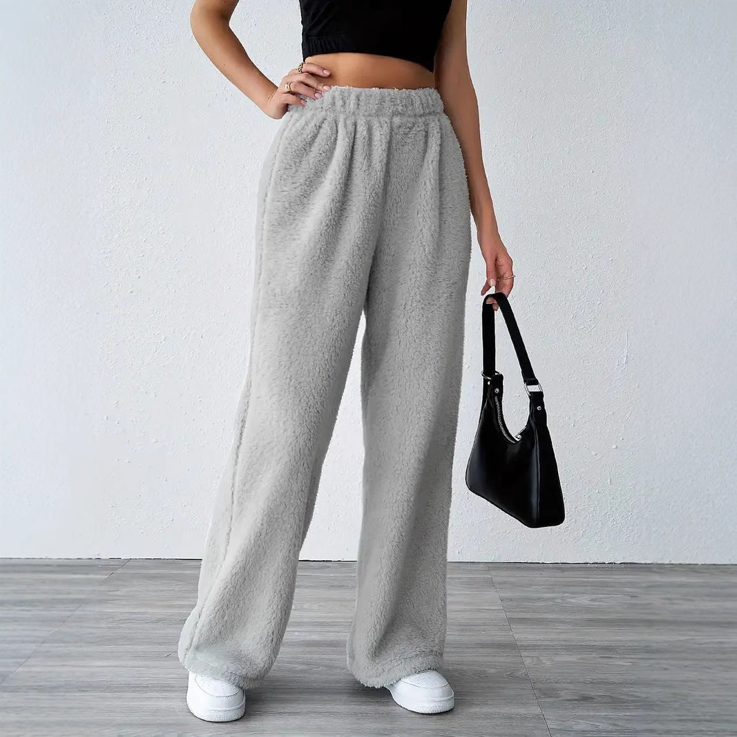 Dam Loungebyxor – Fleece – Avslappnad Passform – Fullängd – Elastisk Midja