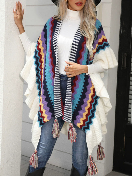 Dam Cape Shawl Kofta – Oversize Passform – Stickad – V-ringning med Toffsar