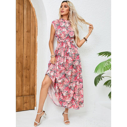 Damklänning – Slim Fit – Ärmlös – Öppen Rygg – Midilängd – Blommigt Mönster