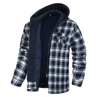 Herrjacka – Rutigt Mönster – Regular Fit – Sherpafodrad Huva – Lagerlook