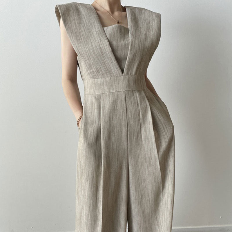 Dam Jumpsuit – Ärmlös – Figurnära Passform – Hög Midja – Vida Ben – Hellång