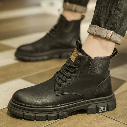 Herrankelboots – Snörning – Robust Texturerad Ovandel – Räfflad Gummisula